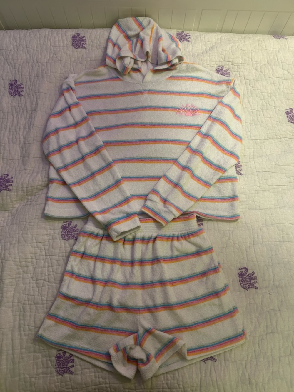 Billabong White Hooded Kids Beach coverup Set with Rainbow Stripes